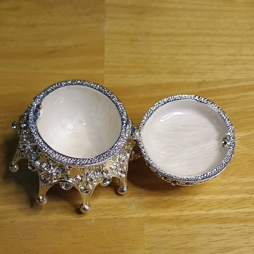 Silver Toned Jeweled Crown Shaped Trinket Box